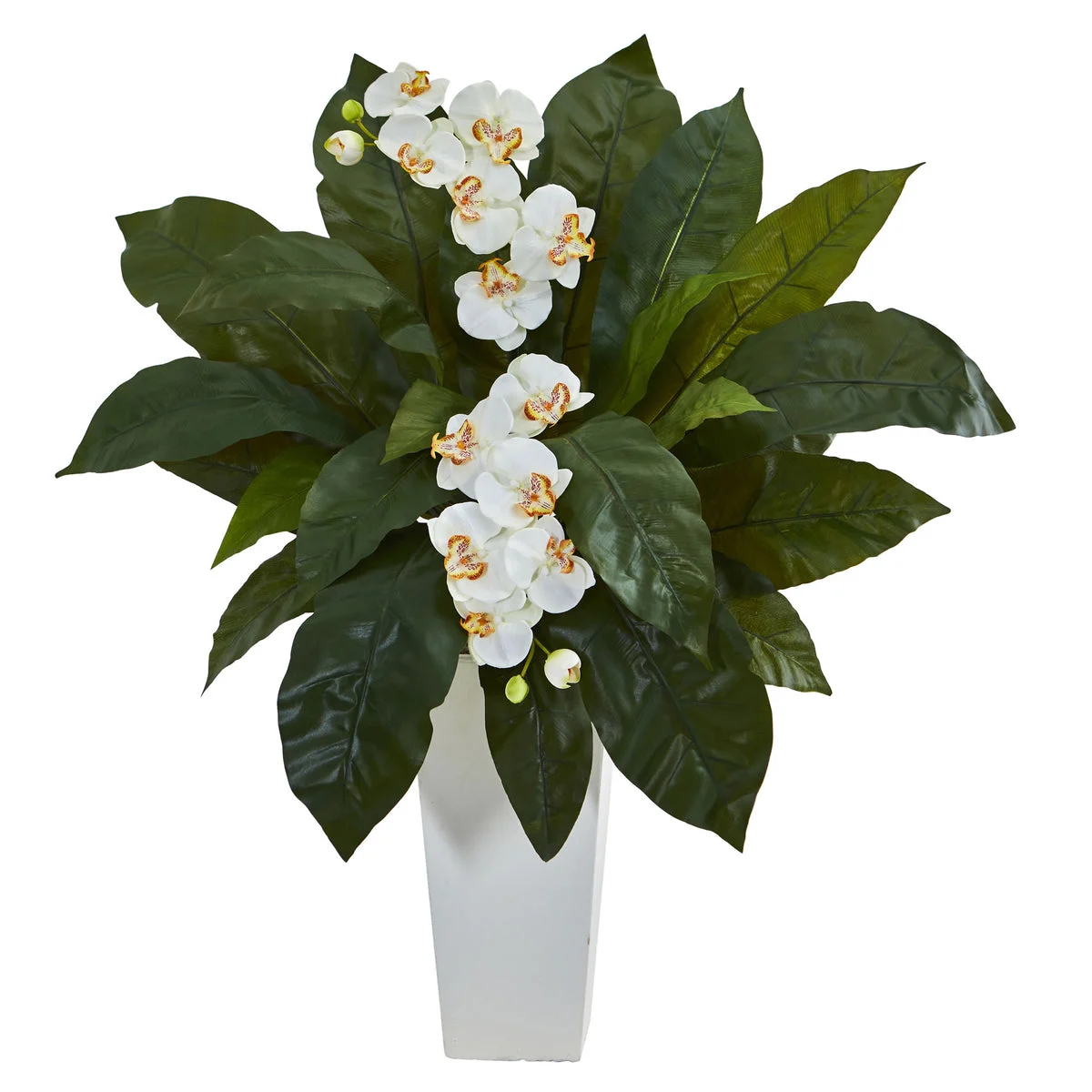 Nearly Natural Orchid and Birdsnest Artificial Arrangement in White Tower Planter