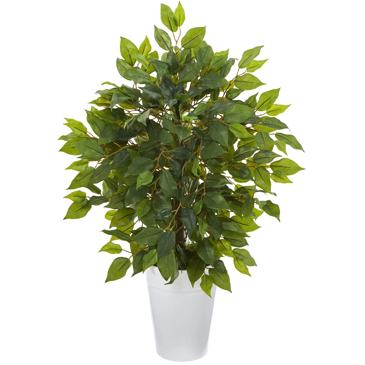 Nearly Natural 9912 16" Artificial Green Mini Ficus Tree in White Planter