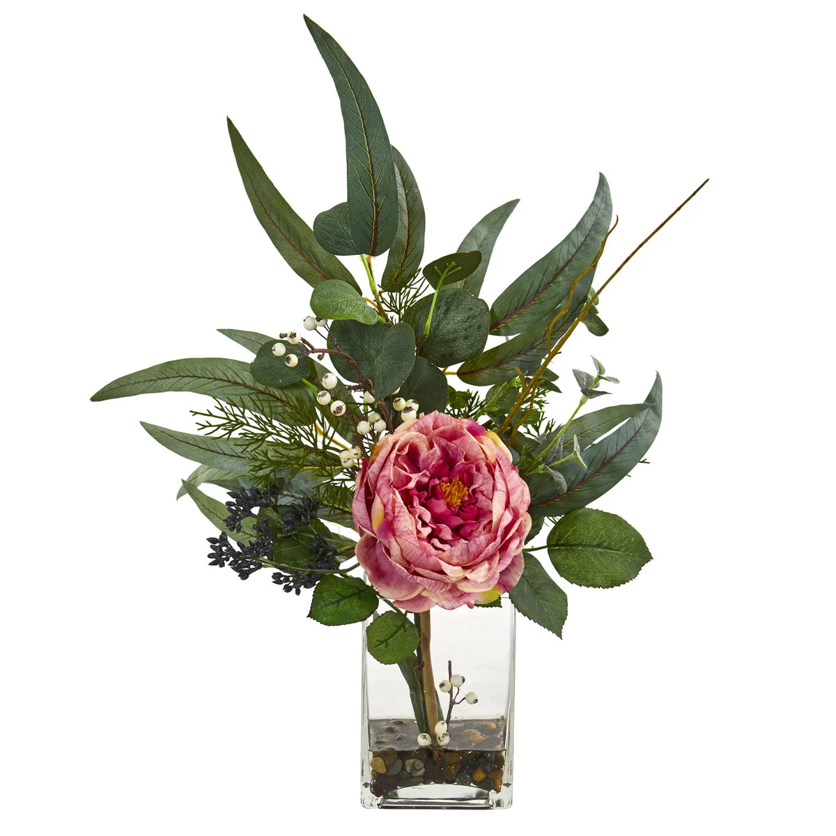Nearly Natural 21`` Rose and Eucalyptus Artificial Arrangement