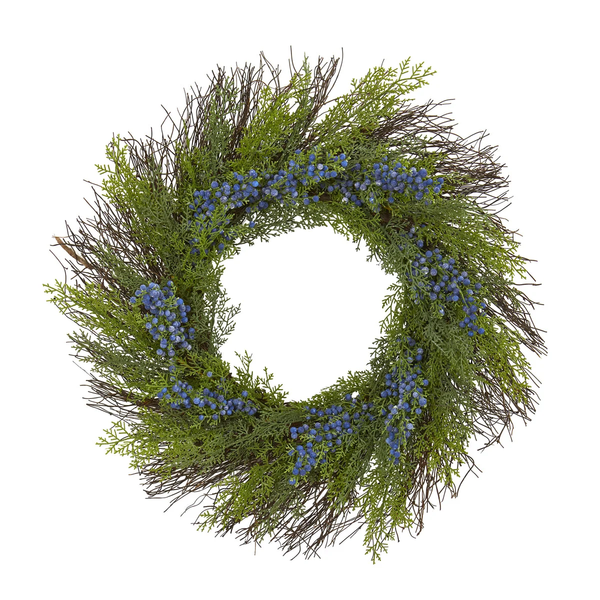 Nearly Natural 4359 21" Artificial Green Cedar with Blue Berries Wreath