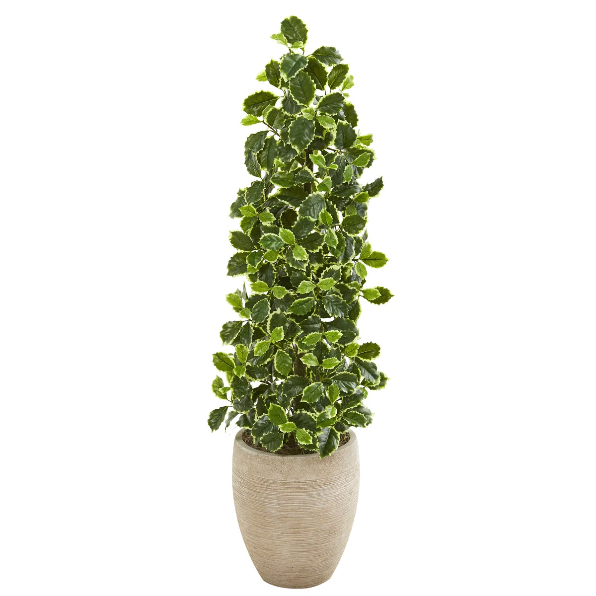 Nearly Natural 9956 42" Artificial Green Real Touch Variegated Holly Leaf Tree in Sand Colored Planter