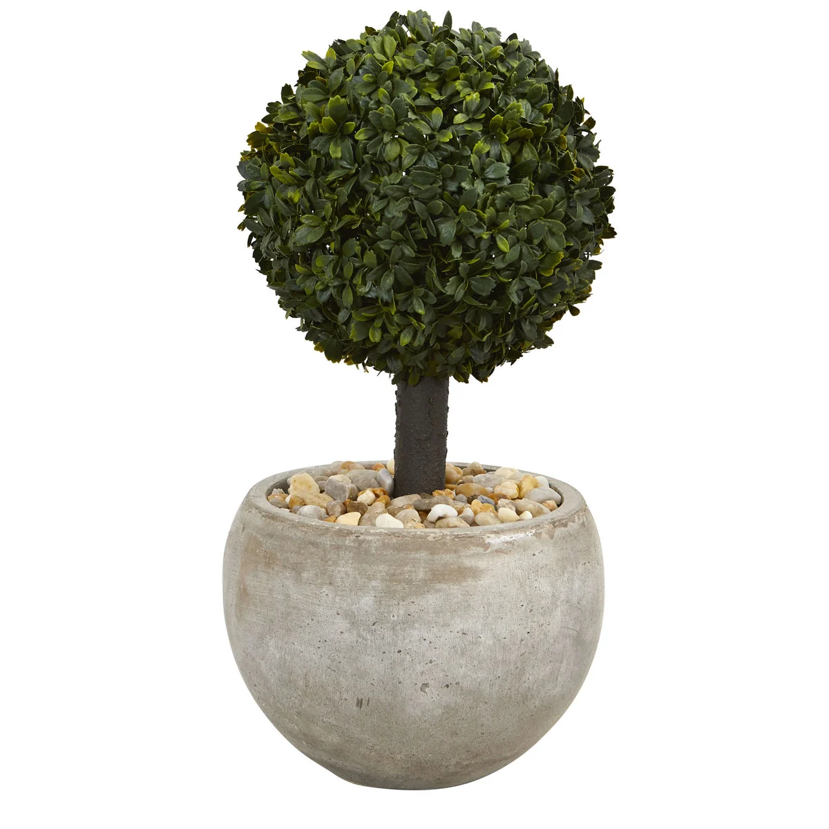 Nearly Natural 5886 2' Artificial Green Boxwood Topiary Tree in Sand Colored Bowl (Indoor/Outdoor)