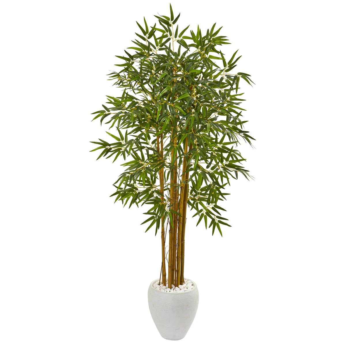 Nearly Natural 9868 65" Artificial Green Multi Bambusa Bamboo Tree in White Planter
