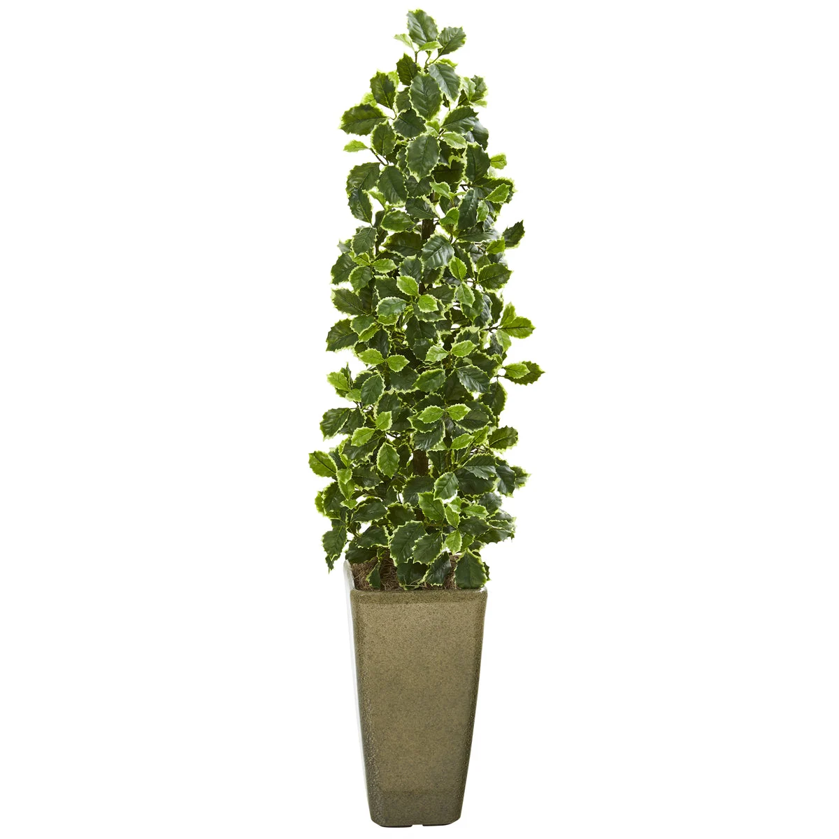 Nearly Natural 9958 47" Artificial Green Real Touch Variegated Holly Leaf Tree in Green Planter