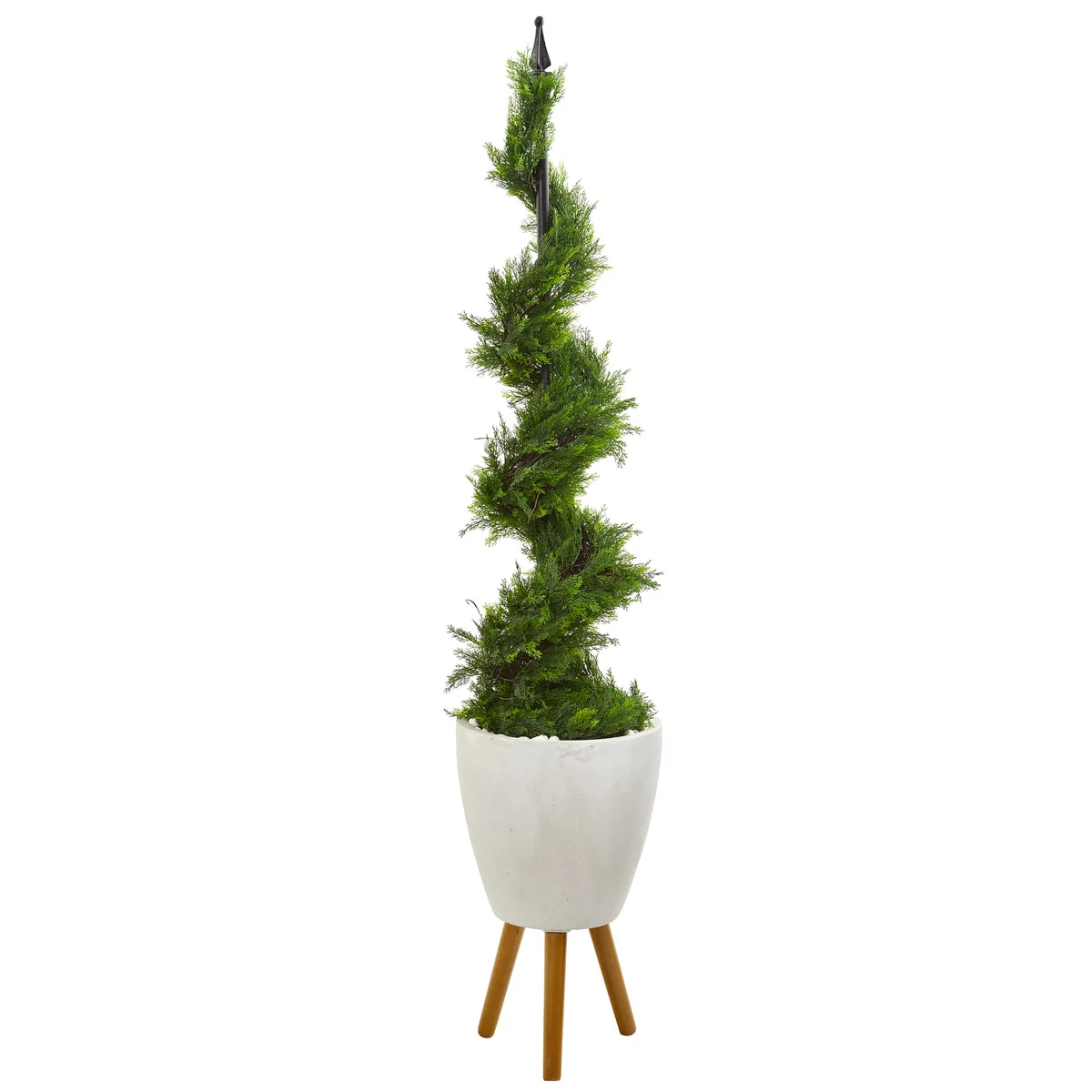 Nearly Natural T1198 6' Artificial Green Cypress Spiral Topiary Tree in White Planter with Stand
