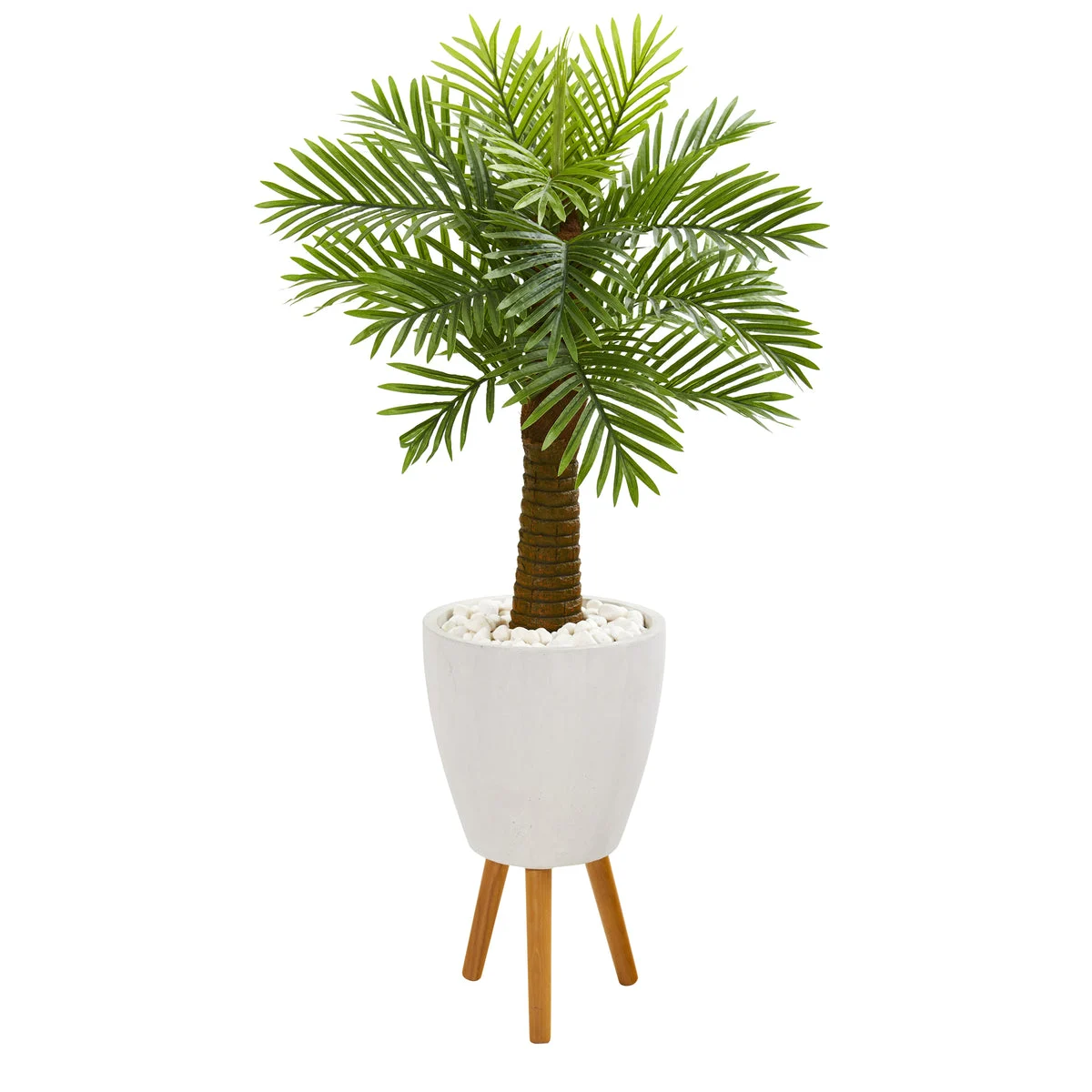 Nearly Natural 9939 48" Artificial Green Robellini Palm Tree in White Planter with Stand