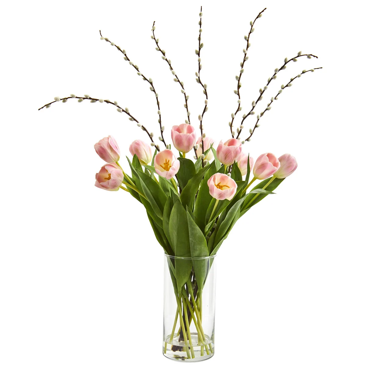 Nearly Natural Tulips Artificial Arrangement in Cylinder Vase