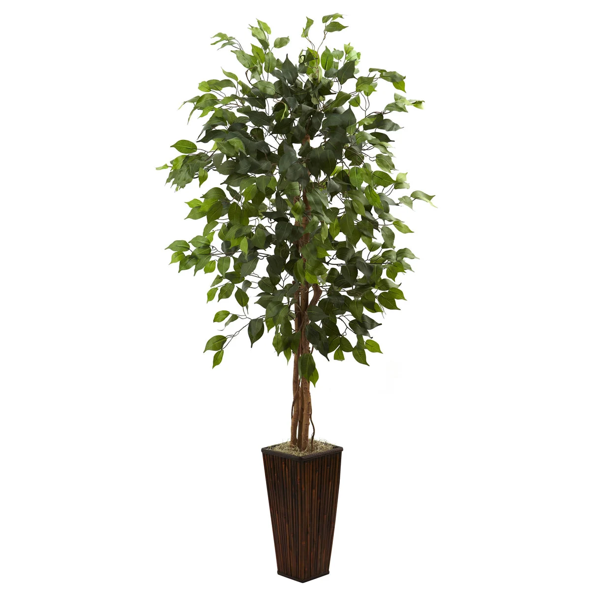 Nearly Natural 5924 5.5' Artificial Green Ficus Tree with Bamboo Planter