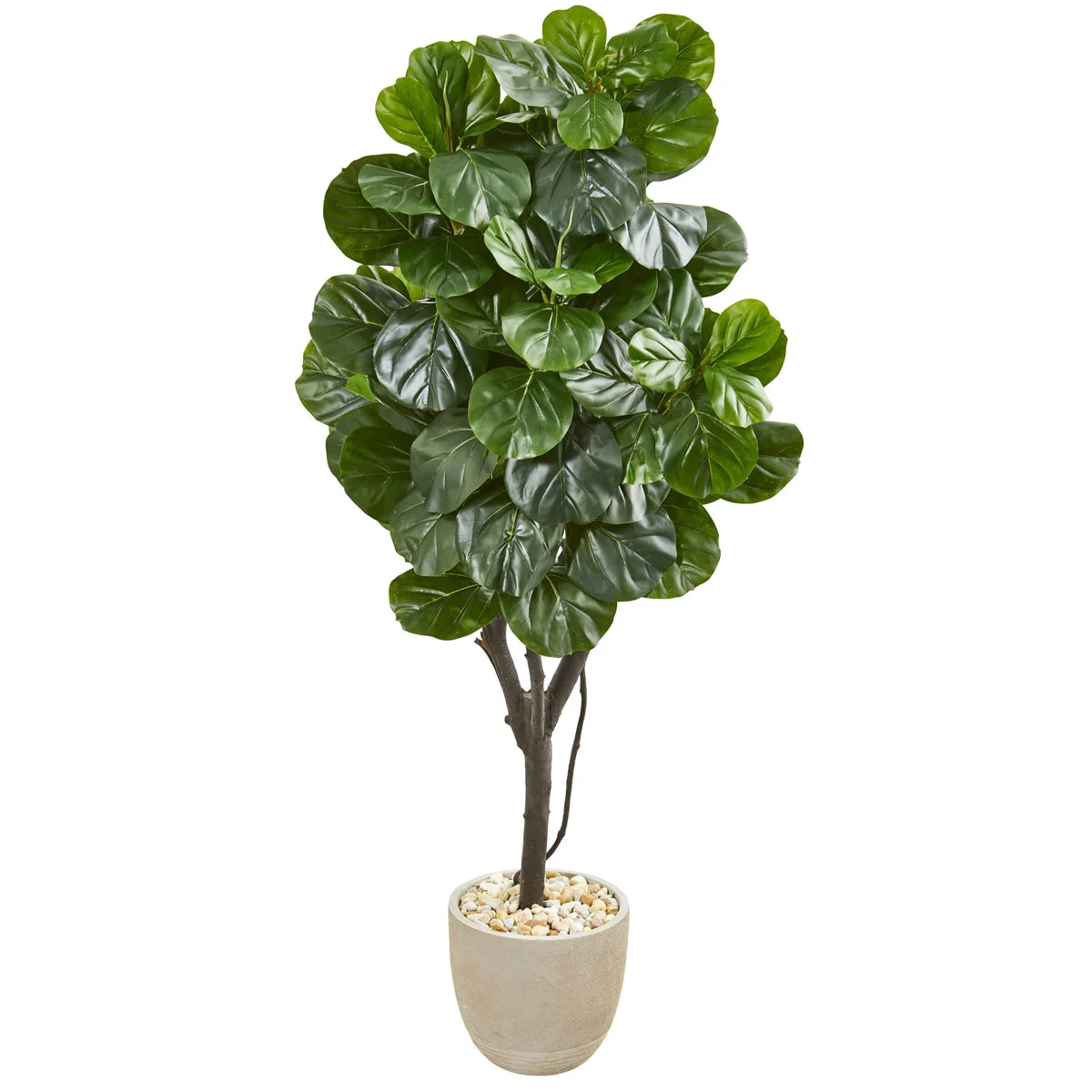 Nearly Natural 9411 67" Artificial Green Fiddle Leaf Fig Tree in Sand Stone Planter