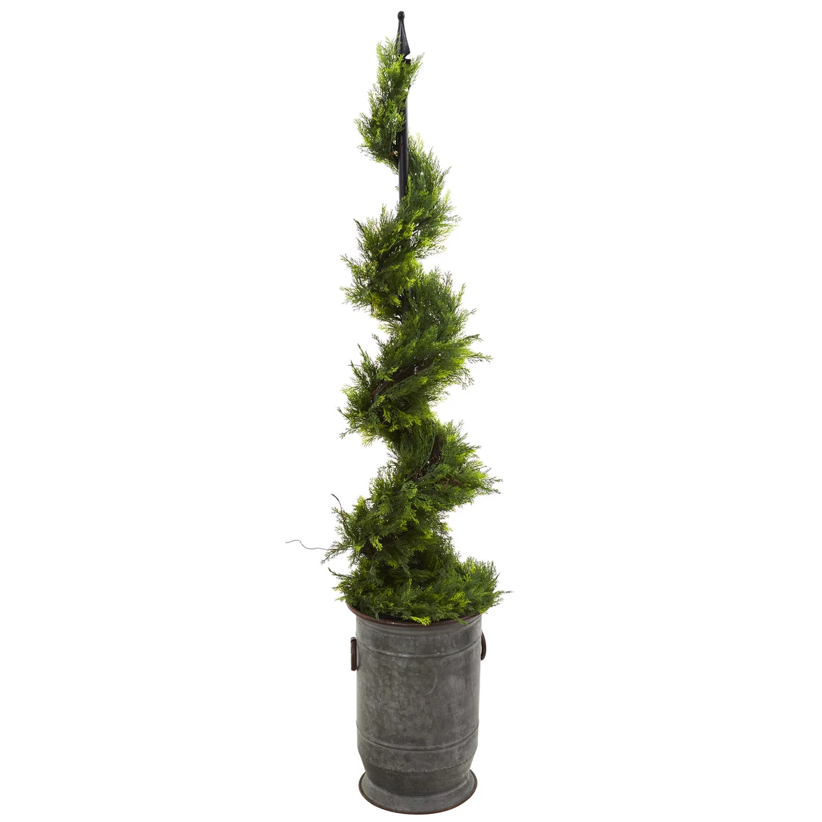 Nearly Natural T1199 58" Artificial Green Cypress Spiral Topiary Tree in Vintage Metal Planter