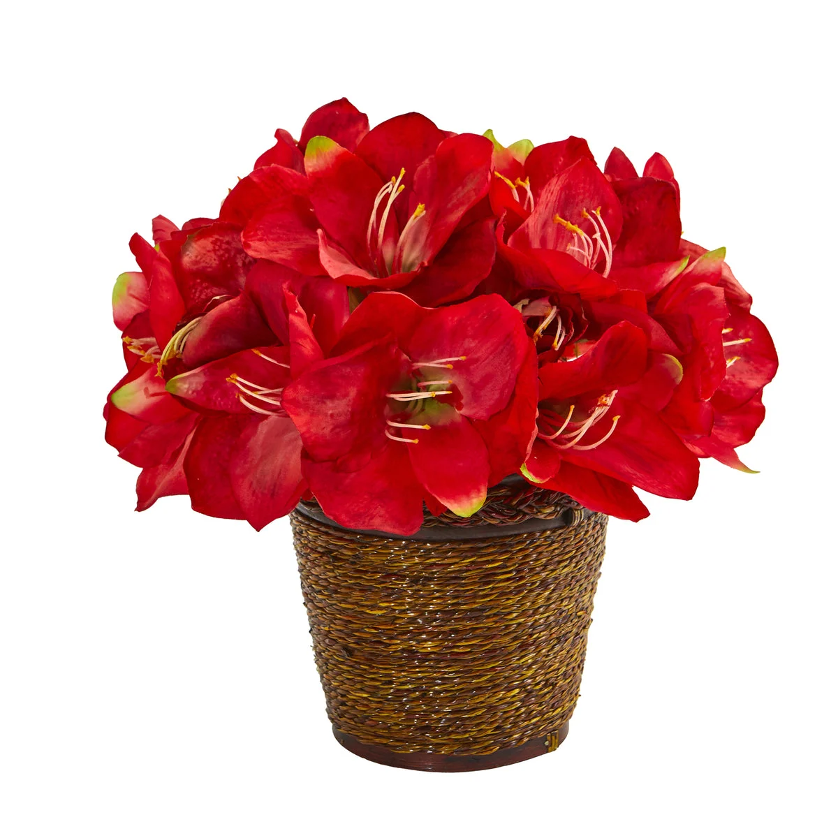 Nearly Natural Amaryllis Artificial Arrangement in Basket
