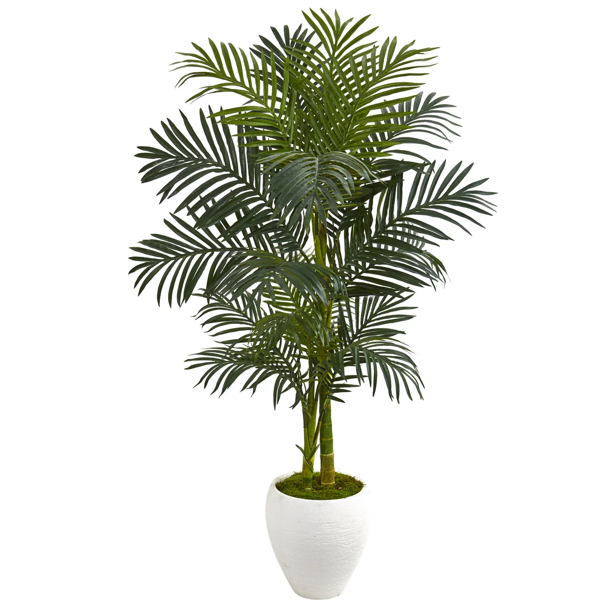 Nearly Natural 9899 56" Artificial Green Golden Cane Palm Tree in White Planter