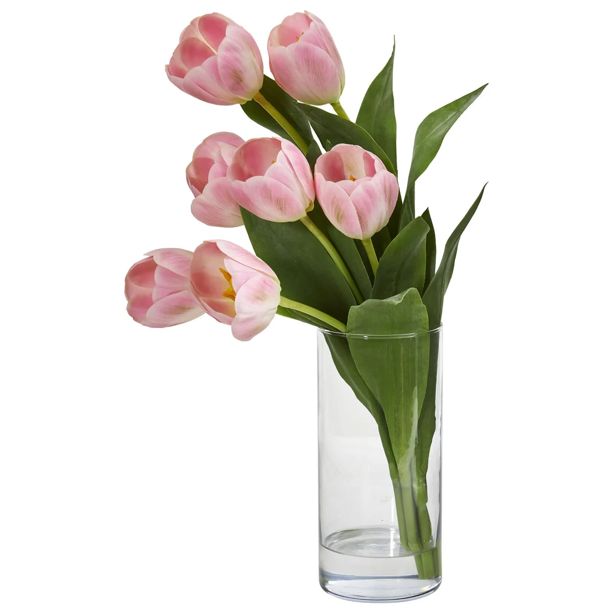 Nearly Natural Tulip Artificial Arrangement in Cylinder Vase