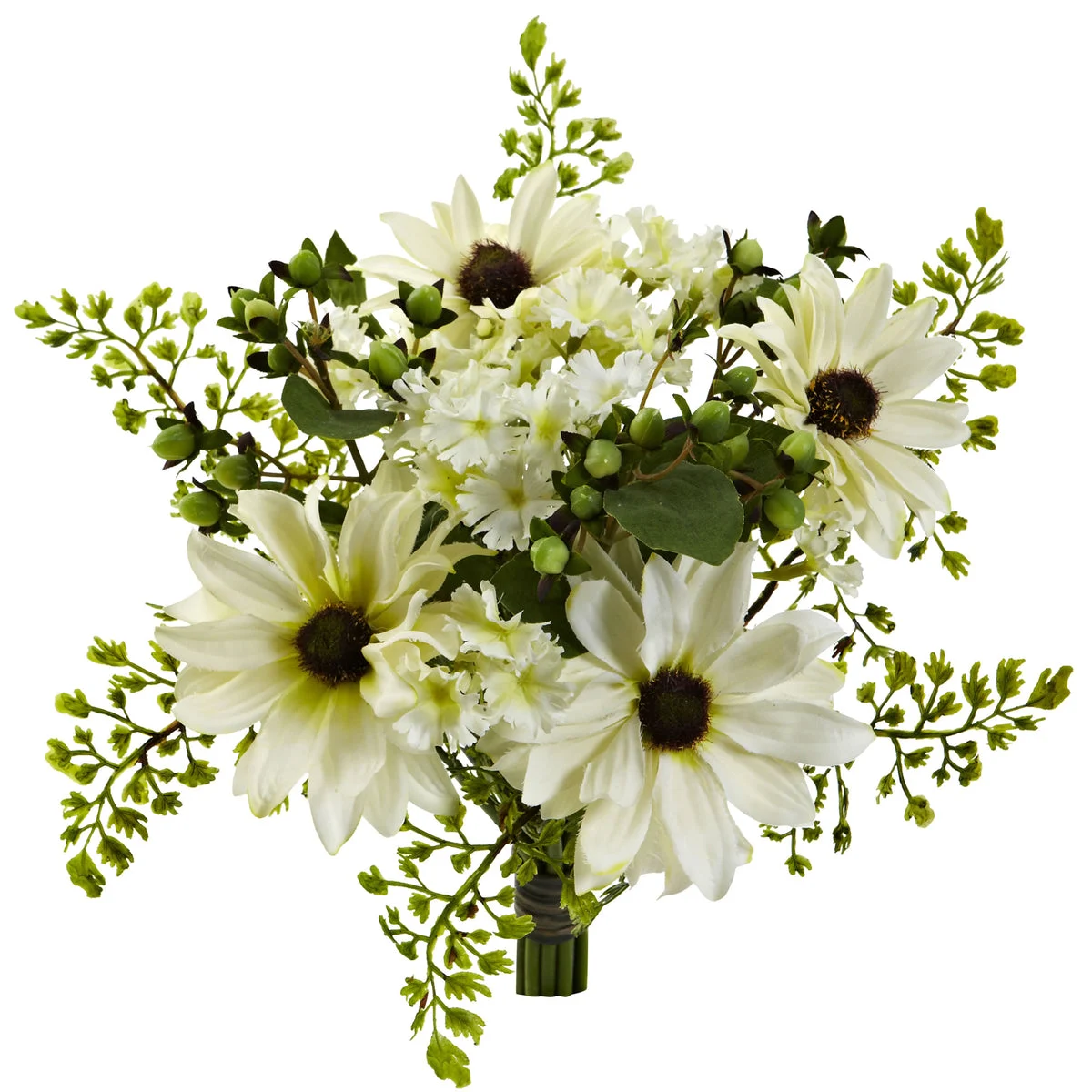 Nearly Natural 2187-S3 9" Artificial Green & White Mixed Cream Daisy Flower Bundle, Set of 3