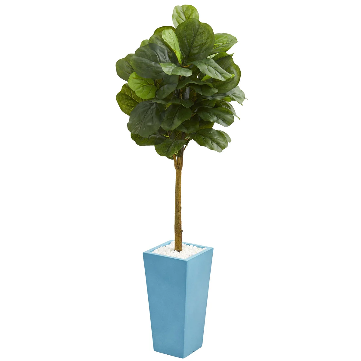 Nearly Natural 5754 4' Artificial Green Real Touch Fiddle Leaf Tree in Turquoise Planter