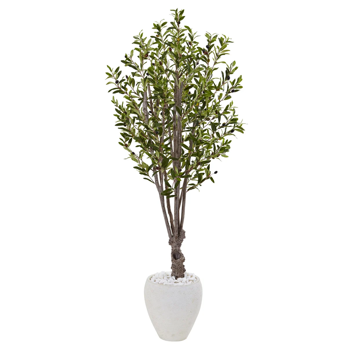 Nearly Natural 5860 5' Artificial Green Olive Tree in White Oval Planter