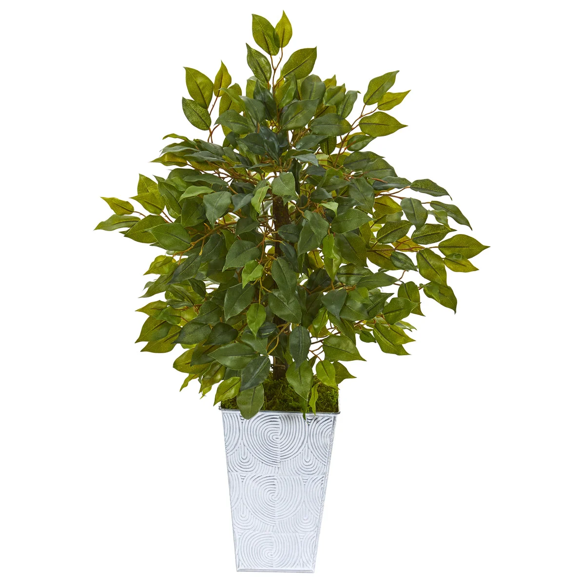 Nearly Natural 9916 17" Artificial Green Mini Ficus Tree in Embossed White Planter
