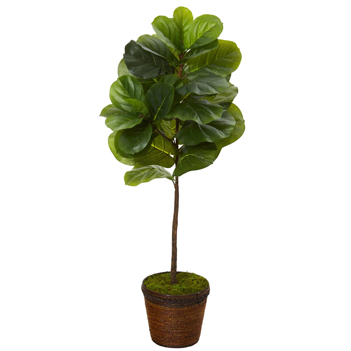 Nearly Natural T1156 4' Artificial Green Real Touch Fiddle Leaf Tree in Coiled Rope Planter