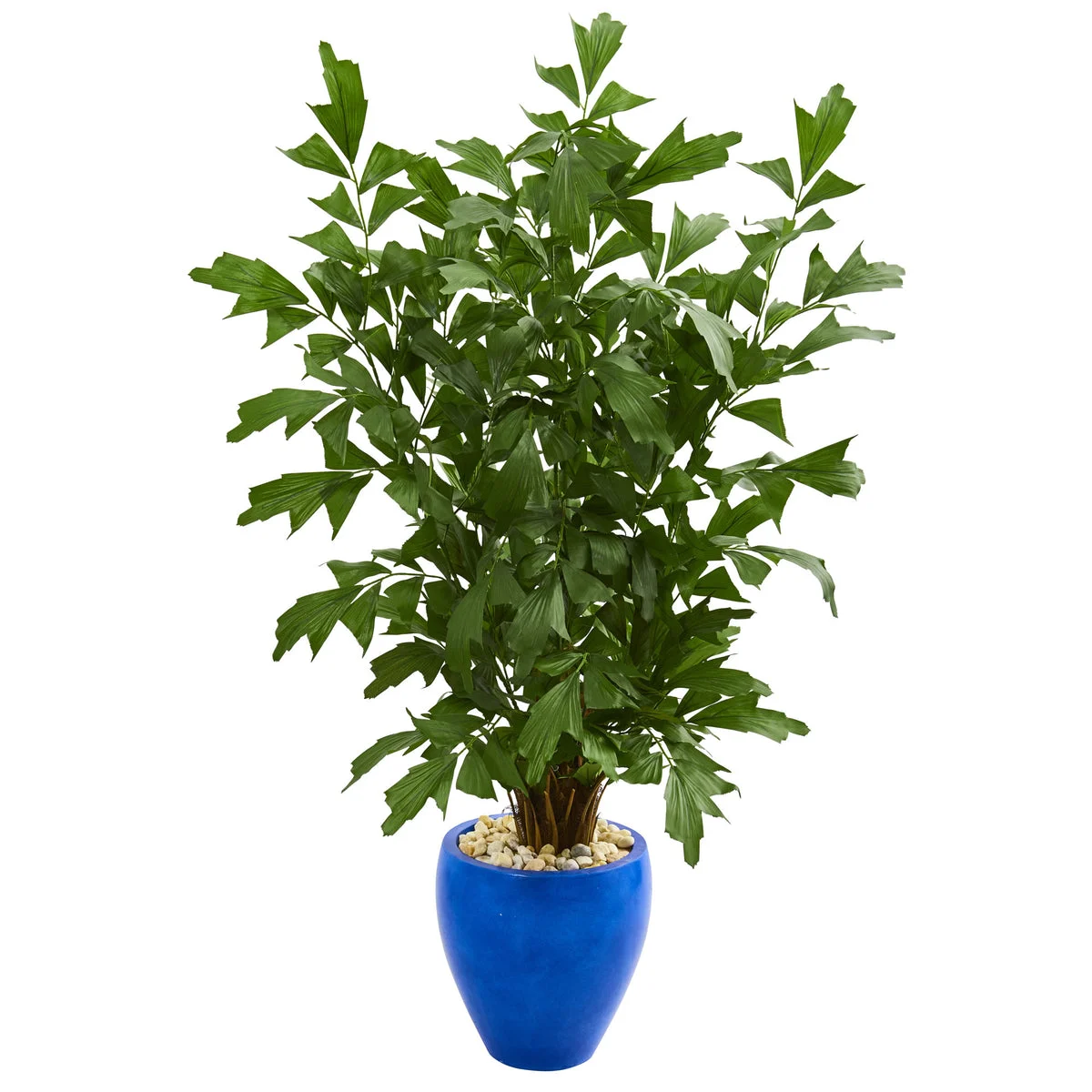 Nearly Natural 5678 5' Artificial Green Fishtail Palm Tree in Glazed Blue Planter
