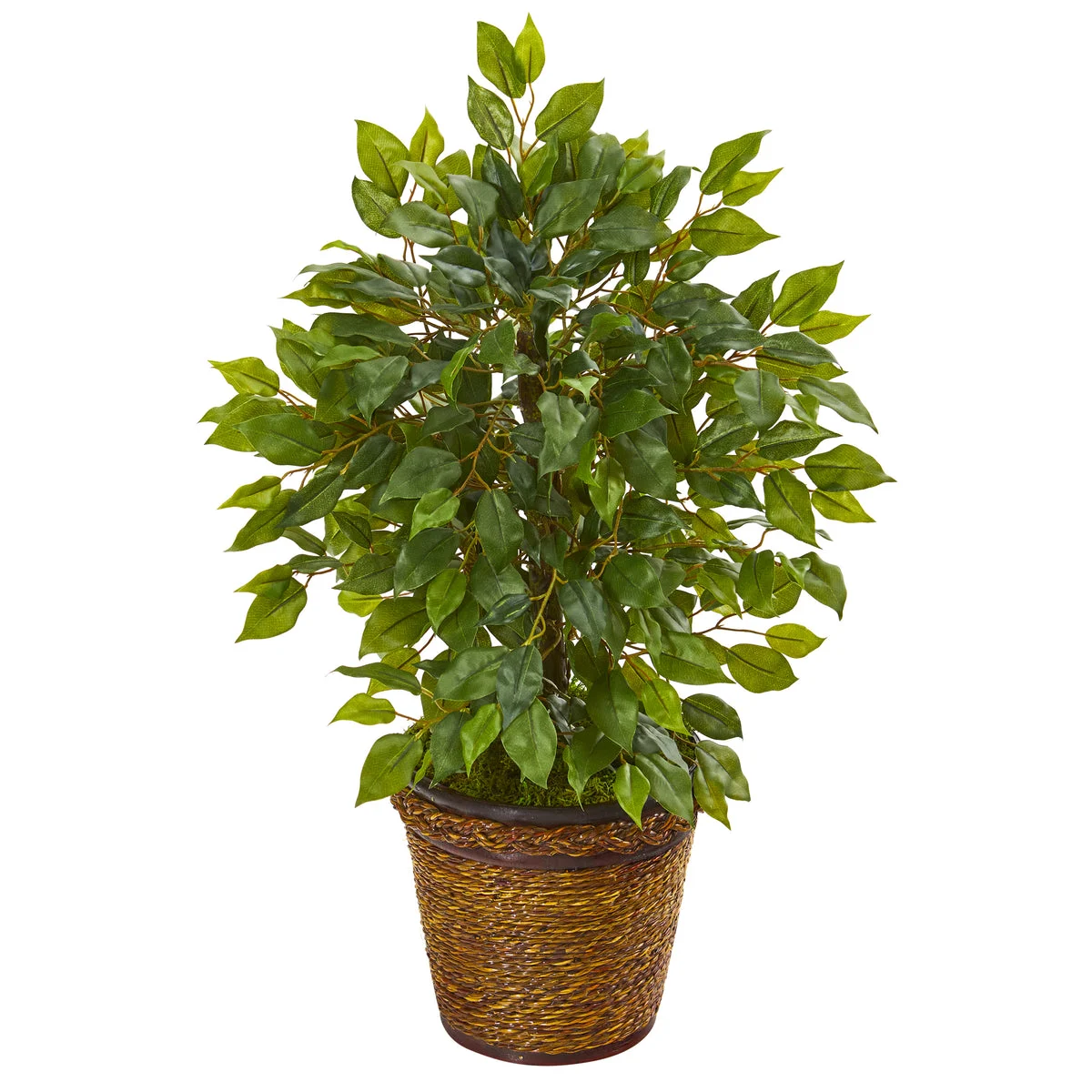 Nearly Natural 9915 18" Artificial Green Mini Ficus Tree in Basket