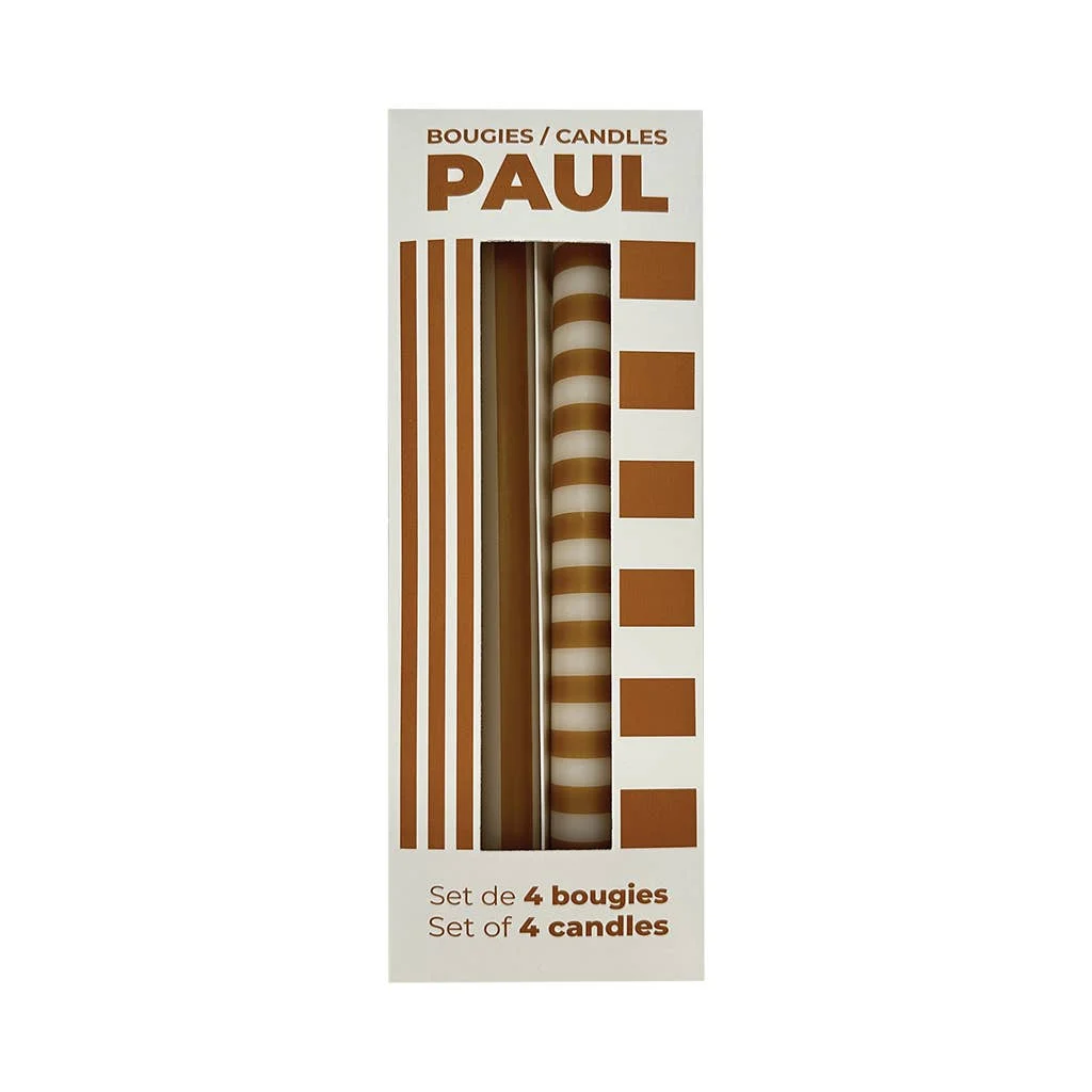 Ochre Stripe Candles // Set of 4