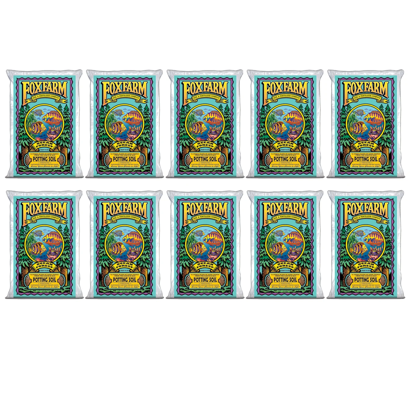 Foxfarm Ocean Forest Garden Potting Soil Bags 6.3-6.8 pH, 1.5 Cu Feet, 10 Pack