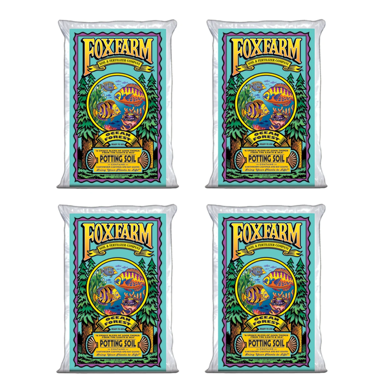 Foxfarm Ocean Forest Garden Potting Soil Bags 6.3-6.8 pH, 1.5 Cu Ft (4 Pack)