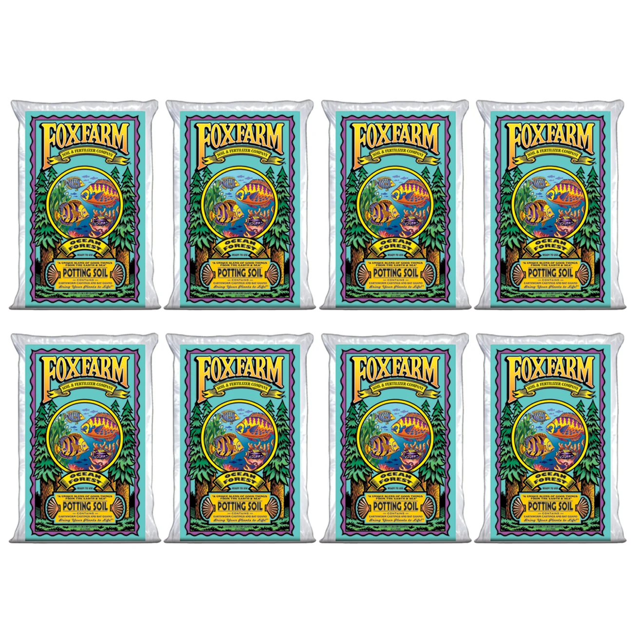 FoxFarm FX14000 Ocean Forest Plant Garden Potting Soil Mix 1.5 cu ft (8 Pack)