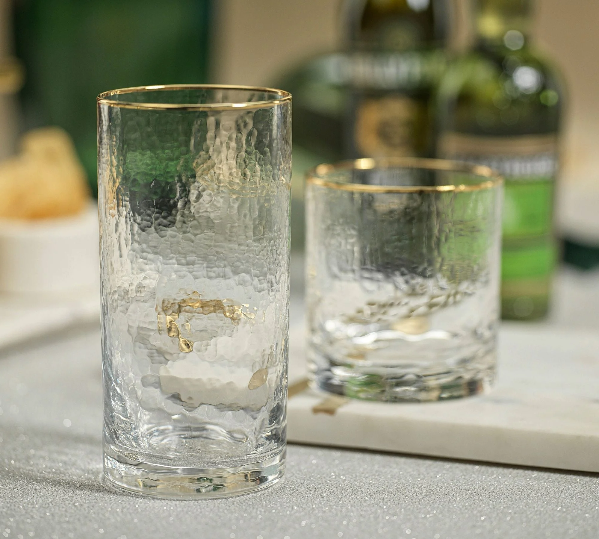 Negroni Hammered Double Old Fashion with Gold Rim
