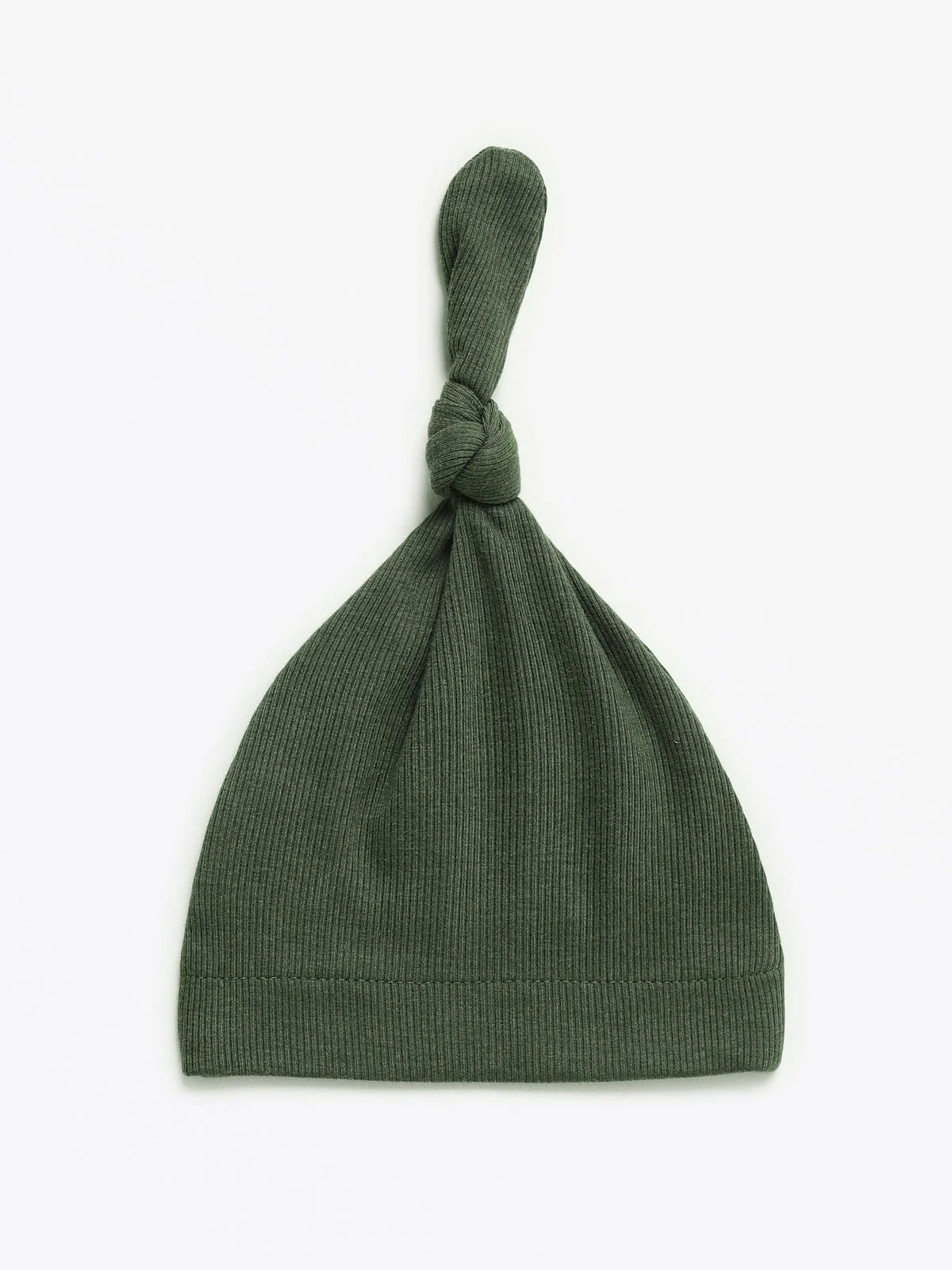 Solid Olive Knotted Hat Ribbed Cotton-Bamboo Blend