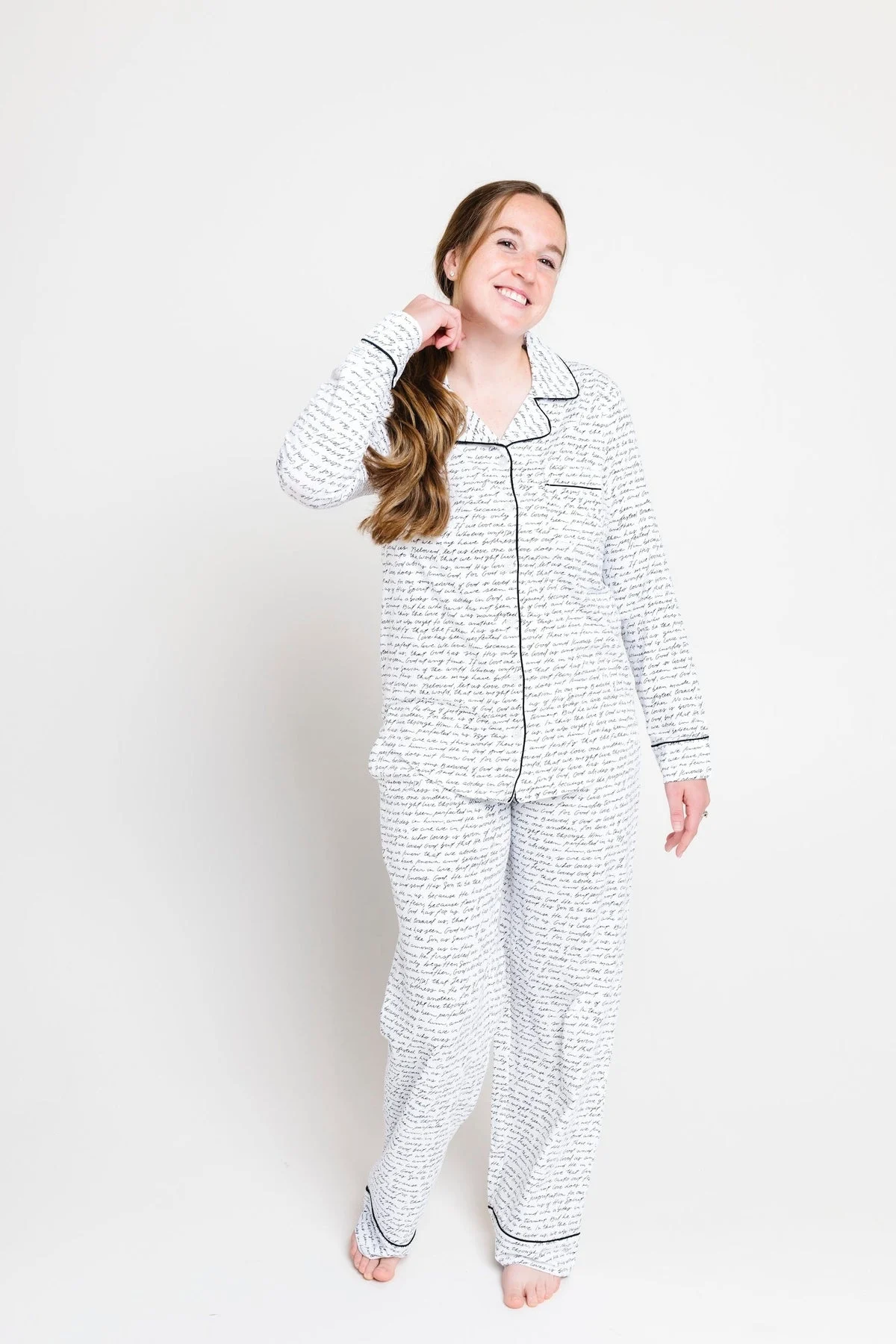 Love One Another Womens PJ Notch Collar Set Cotton