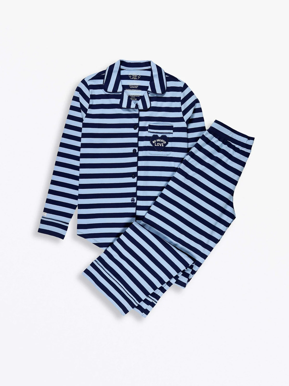 No Greater Love Blue Womens PJ Notch Collar Set Cotton