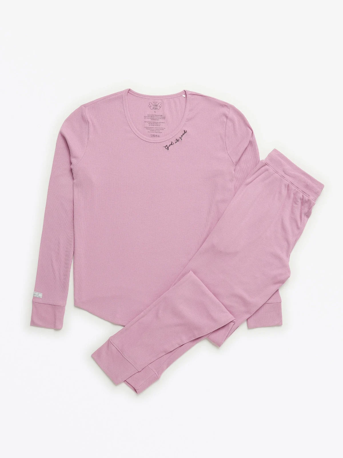 Solid Mauve Womens PJ Jogger Set Ribbed Cotton-Bamboo Blend