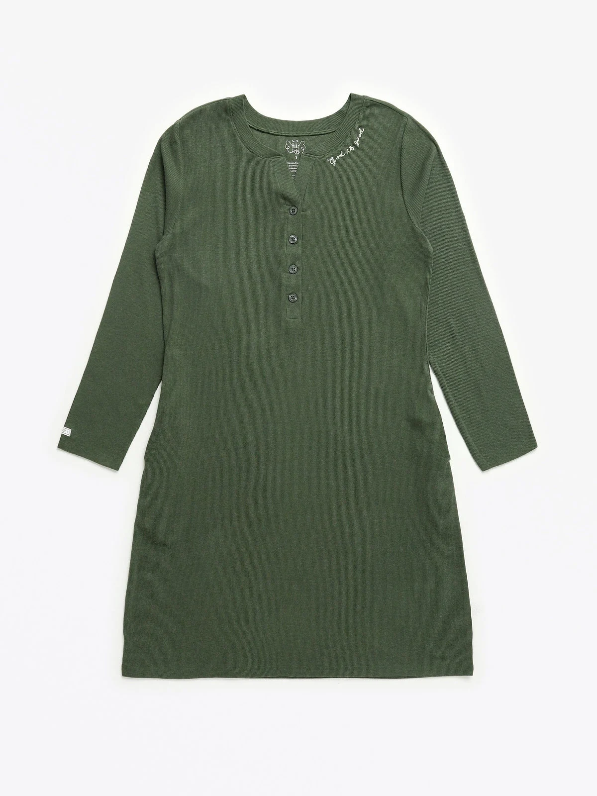 Solid Olive Womens Nightgown PJ Ribbed Cotton-Bamboo Blend
