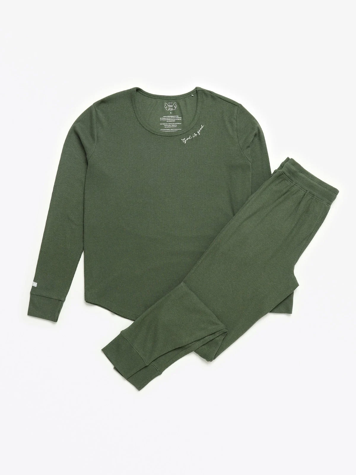 Solid Olive Womens PJ Jogger Set Ribbed Cotton-Bamboo Blend