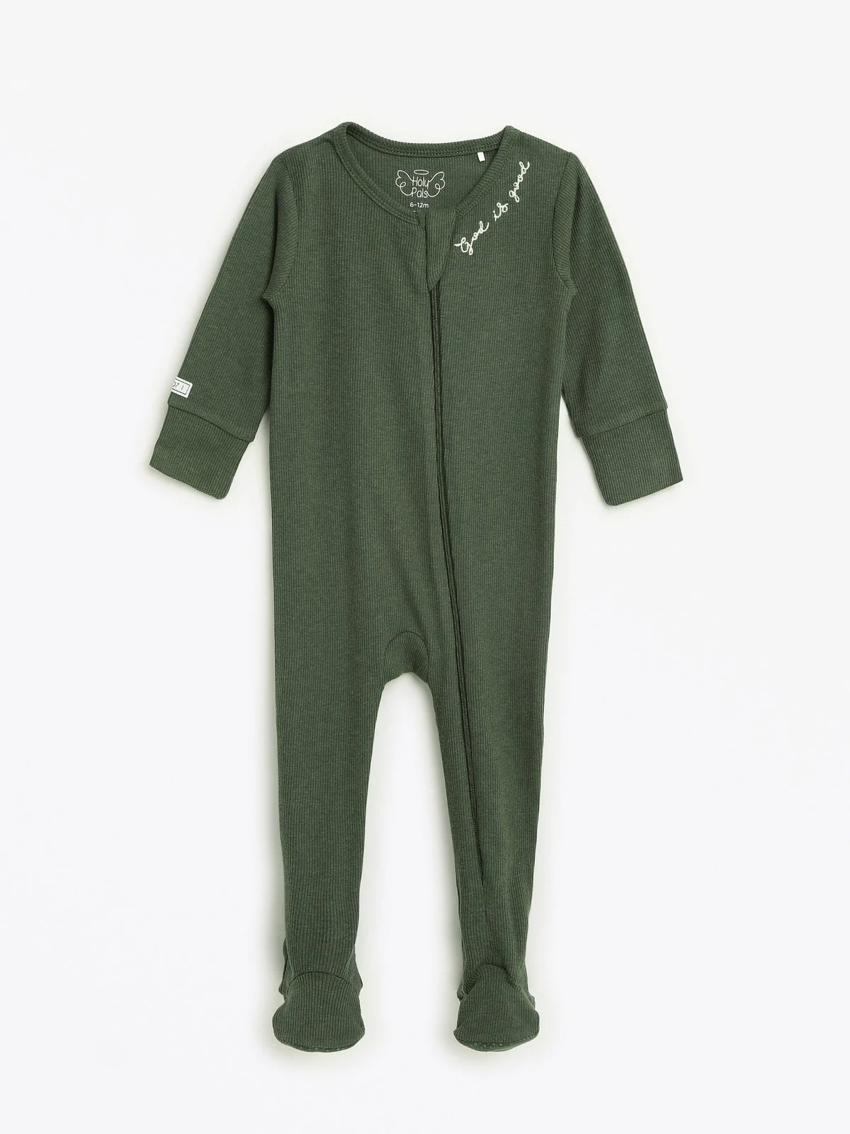 Solid Olive PJ Footed Onesie Ribbed Cotton-Bamboo Blend
