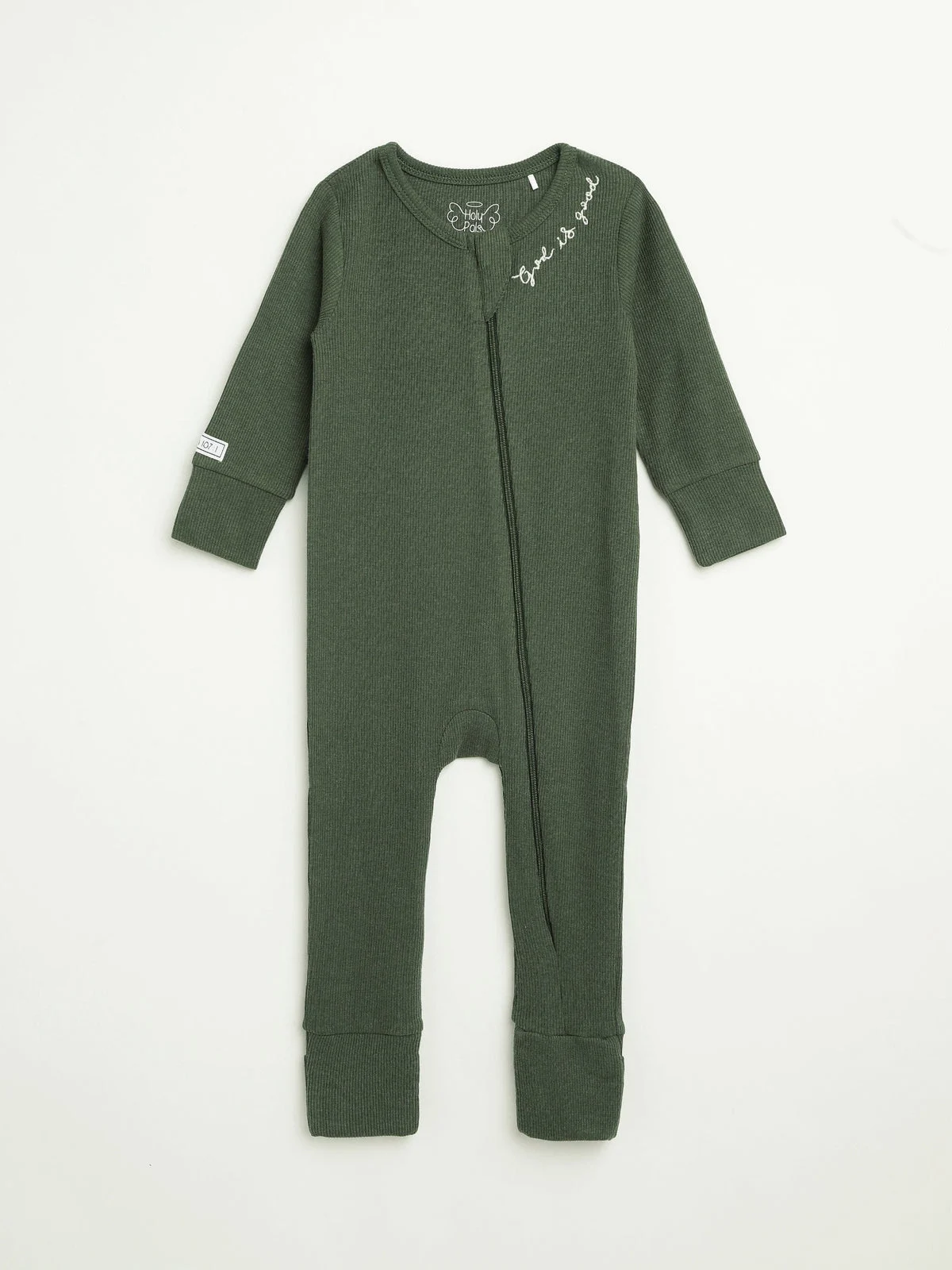 Solid Olive PJ Footless Onesie Ribbed Cotton-Bamboo Blend