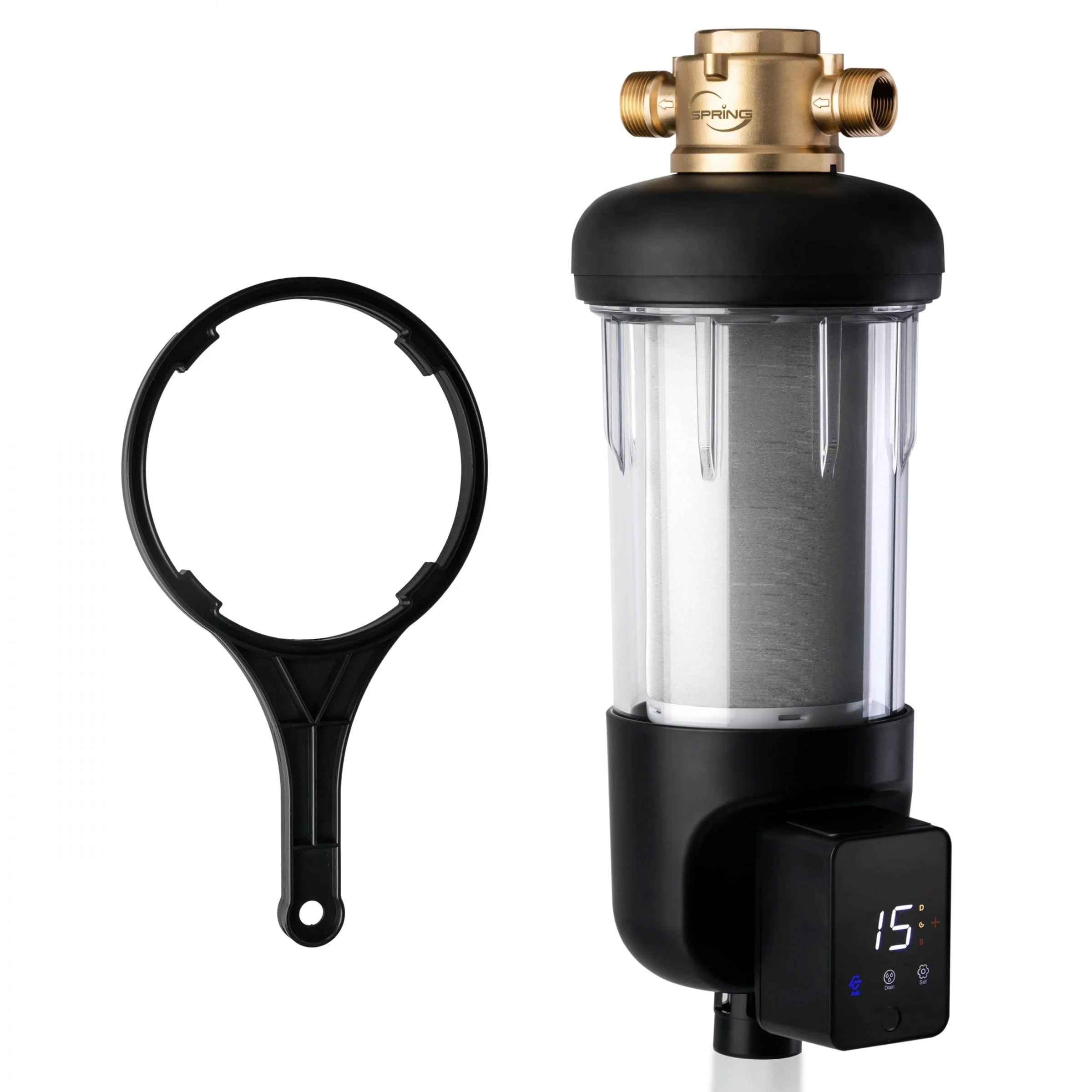 iSpring WSP100ARJ NSF Certified Spin-Down Sediment Water Filter, Jumbo Size, Reusable w/ Touch-Screen Flush Module, 100 Microns