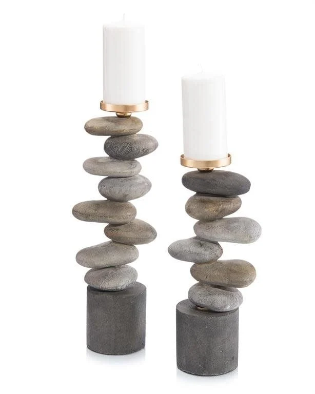 John-Richard Set of Two River Rock Candle Holders - FINAL PRICE