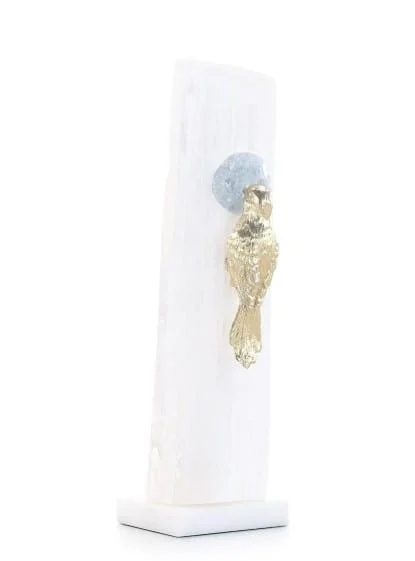 John-Richard Brass Bird Sculpture on Selenite Roost I