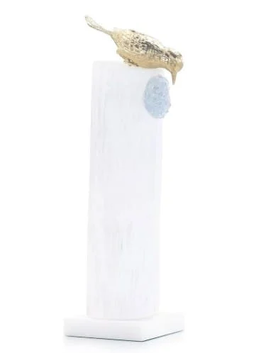 John-Richard Brass Bird Sculpture on Selenite Roost II
