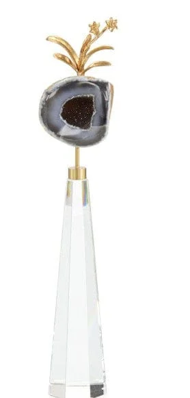 John-Richard Brass Flower and Blue Geode Sculpture I