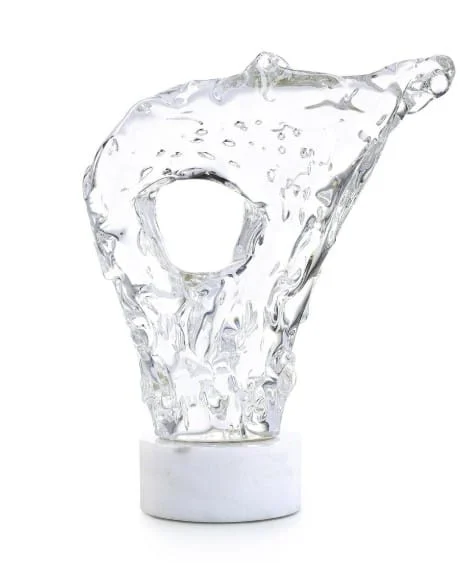 John-Richard Glacial Wisp Sculpture on Marble Base, Large