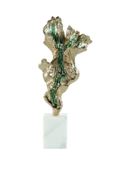 John-Richard Gleaming Leaf Sculpture on Marble Base, Small Gold