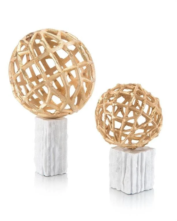 John-Richard Set of 2 Rope Orbs Chiseled Marble
