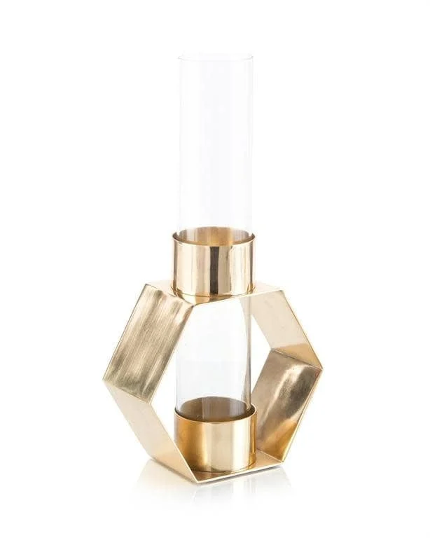 John-Richard Penta Brass and Glass Vase