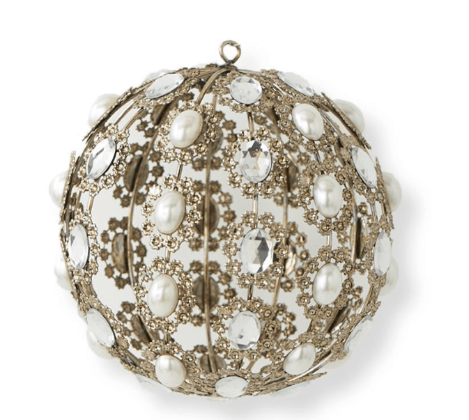 4 INCH ROUND METAL ORNAMENT W/ROUND PEARL & RHINESTONE