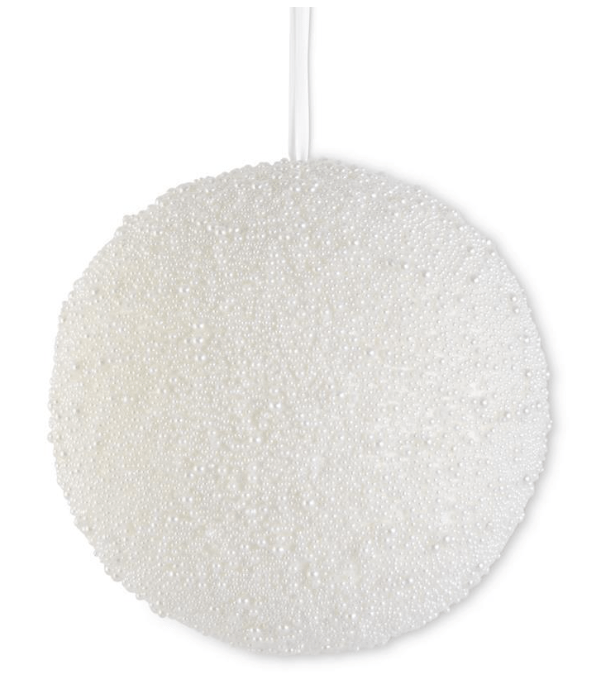 12 Inch Round White Pearl Beaded Ornament