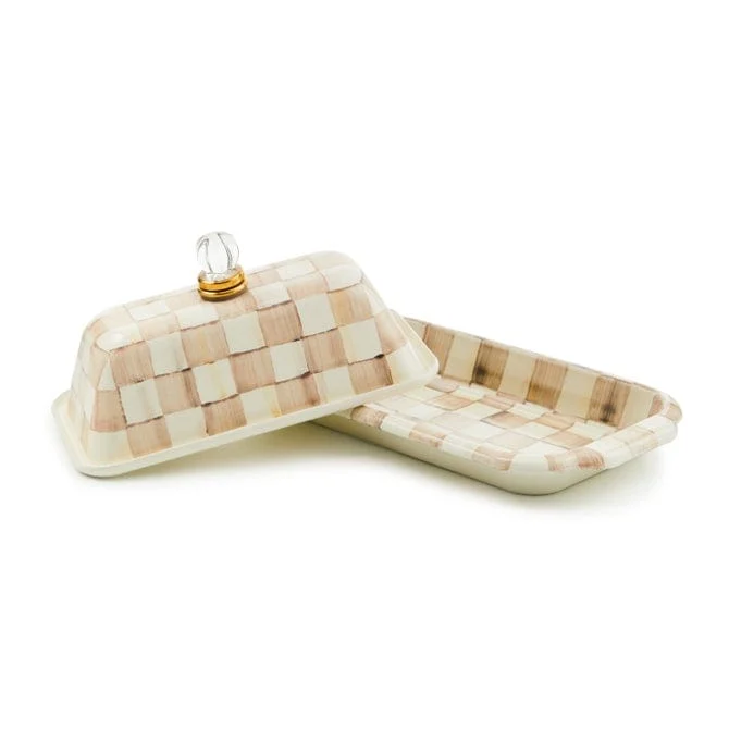 MacKenzie-Childs Mocha Check Butter Box