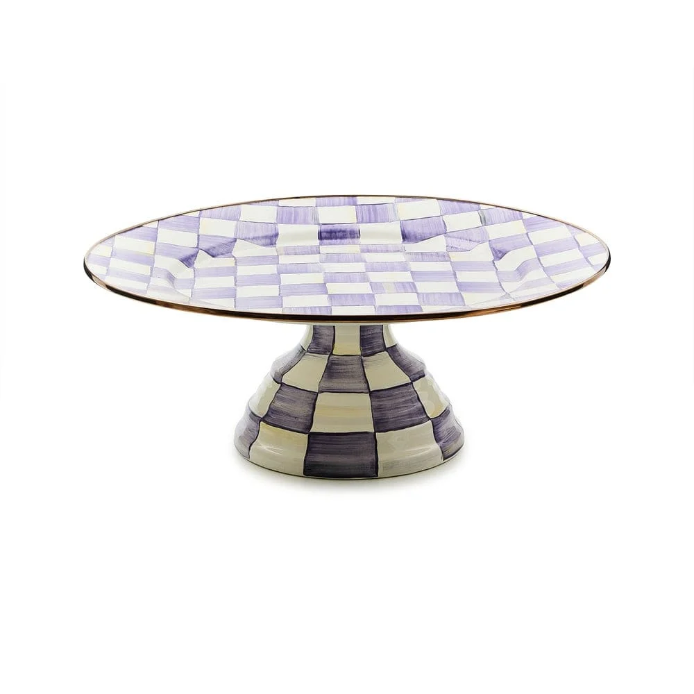 MacKenzie-Childs Violet Check Large Pedestal Platter